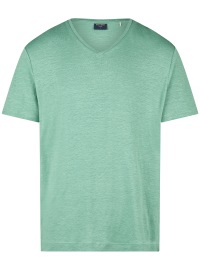 OLYMP T-Shirt - Regular Fit - V-Ausschnitt - Leinen - hellgrün