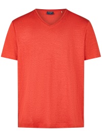 OLYMP T-Shirt - Regular Fit - V-Ausschnitt - Leinen - rot