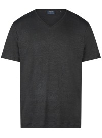 OLYMP T-Shirt - Regular Fit - V-Ausschnitt - Leinen - schwarz