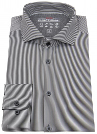 Pure Hemd - Slim Fit - Functional Shirt - Haikragen - Streifen - schwarz / weiß