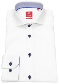 Pure Hemd - Slim Fit - Haifischkragen - Kontrastknöpfe - weiß