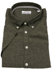 Pure Short Sleeve Shirt - Casual Fit - Button Down - Leinen - Dark Green