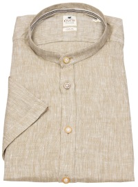 Pure Short Sleeve Shirt - Slim Fit - Banded Collar - Leinen - Light Brown - w/o OP