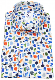 R2-Amsterdam Hemd - Casual Fit - Haifischkragen - Stretch - Print - mehrfarbig