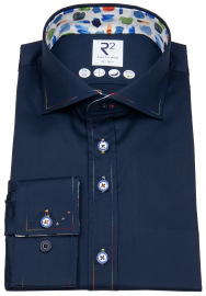 R2-Amsterdam Hemd - Casual Fit - Haifischkragen - Two Ply Twill - dunkelblau
