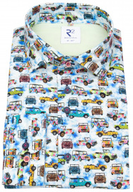R2-Amsterdam Hemd - Modern Fit - Haifischkragen - bunte Autos