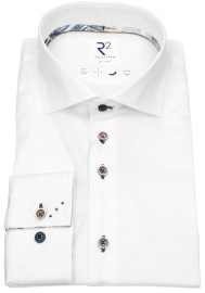 R2-Amsterdam Shirt - Modern Fit - Cutaway Collar - Contrast Buttons - Bio Baumwolle - White