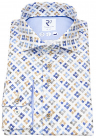 R2-Amsterdam Hemd - Modern Fit - Haifischkragen - Print - blau / braun / weiß