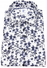 R2-Amsterdam Hemd - Modern Fit - Haifischkragen - Print - dunkelblau / weiß