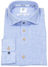 R2-Amsterdam Linen Shirt - Modern Fit - Cutaway Collar - Light Blue