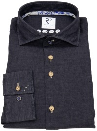 R2-Amsterdam Linen Shirt - Modern Fit - Cutaway Collar - Black