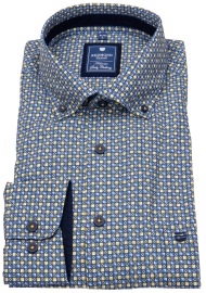 Redmond Hemd - Comfort Fit - Button Down Kragen - Print - gelb / blau