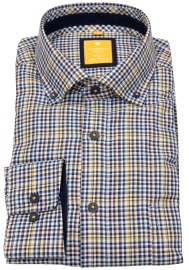 Redmond Hemd - Modern Fit - Button Down Kragen - kariert - blau / gelb