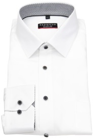 Redmond Hemd - Modern Fit - Kentkragen - Twill - schwarze Kontrastknöpfe - weiß