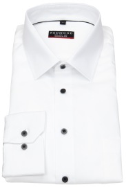 Redmond Hemd - Modern Fit - Kentkragen - Twill - schwarze Kontrastknöpfe - weiß