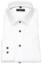 Redmond Shirt - Slim Fit - Kent Collar - Twill - Bluee Contrast Buttons - White - w/o OP