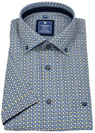 Redmond Kurzarmhemd - Comfort Fit - Button Down Kragen - blau / gelb