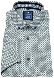 Redmond Kurzarmhemd - Comfort Fit - Button Down Kragen - grün / weiß