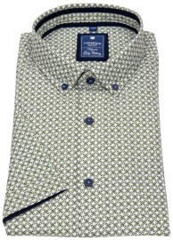 Redmond Kurzarmhemd - Comfort Fit - Button Down Kragen - grün / weiß