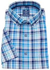 Redmond Short Sleeve Shirt - Comfort Fit - Button Down Collar - Checked - Blue