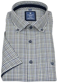 Redmond Kurzarmhemd - Comfort Fit - Button Down Kragen - kariert - blau / beige