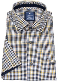 Redmond Kurzarmhemd - Comfort Fit - Button Down Kragen - kariert - blau / gelb