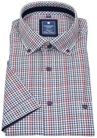 Redmond Kurzarmhemd - Comfort Fit - Button Down Kragen - kariert - blau / rot