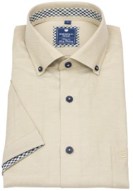 Redmond Kurzarmhemd - Comfort Fit - Button Down Kragen - Kontrastknöpfe - beige