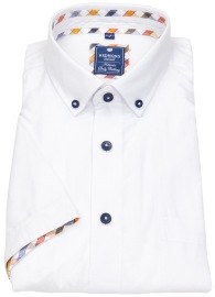 Redmond Kurzarmhemd - Comfort Fit - Button Down Kragen - Kontrastknöpfe - weiß
