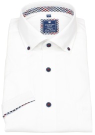 Redmond Kurzarmhemd - Comfort Fit - Button Down Kragen - Kontrastknöpfe - weiß