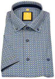 Redmond Kurzarmhemd - Modern Fit - Button Down Kragen - blau / gelb
