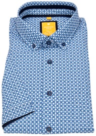 Redmond Kurzarmhemd - Modern Fit - Button Down Kragen - blau / weiß