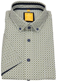 Redmond Kurzarmhemd - Modern Fit - Button Down Kragen - grün / weiß