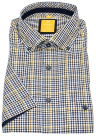 Redmond Kurzarmhemd - Modern Fit - Button Down Kragen - kariert - blau / gelb