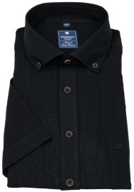 Redmond Kurzarmhemd - Regular Fit - Button Down Kragen - Leinen - schwarz