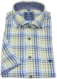 Redmond Kurzarmhemd - Regular Fit - Button Down - Leinen - kariert - blau / grün