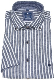 Redmond Kurzarmhemd - Regular Fit - Button Down - Leinen - Streifen - blau / weiß