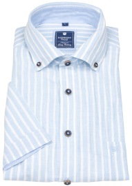 Redmond Kurzarmhemd - Regular Fit - Button Down - Leinen - Streifen - hellblau / weiß