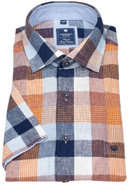 Redmond Kurzarmhemd - Regular Fit - Leinen - kariert - blau / orange