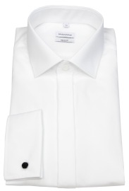 Seidensticker Gala Shirt - Regular Fit - Kent Collar - Double Cuff - White - w/o OP