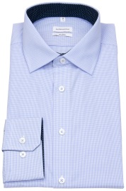 Seidensticker Shirt - Shaped Fit - Kent Collar - Fine Checked - Blue / White