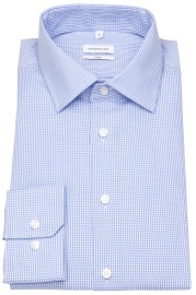 Seidensticker Shirt - Slim Fit - Kent Collar - Checked - Light Blue / White