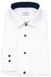 Seidensticker Shirt - Slim Fit - Kent Collar - Contrast Buttons - White