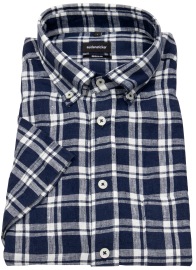 Seidensticker Kurzarmhemd - Regular Fit - Button Down - Leinen - blau / weiß