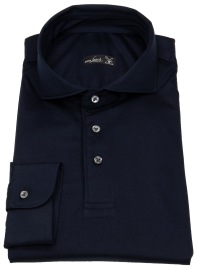 van Laack Poloshirt - Longsleeve - Slim Fit - Cutaway Collar - Jersey - Dark Blue - w/o OP