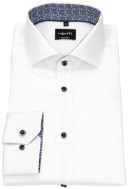 Venti Shirt - Body Fit - Cutaway Collar - Twill - Contrast Buttons - White - w/o OP
