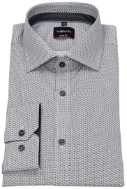 Venti Shirt - Body Fit - Kent Collar - Print - Contrast Buttons - Black - w/o OP