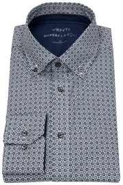 Venti Hemd - Modern Fit - Button Down Kragen - Hyperflex Stretch - Print - blau