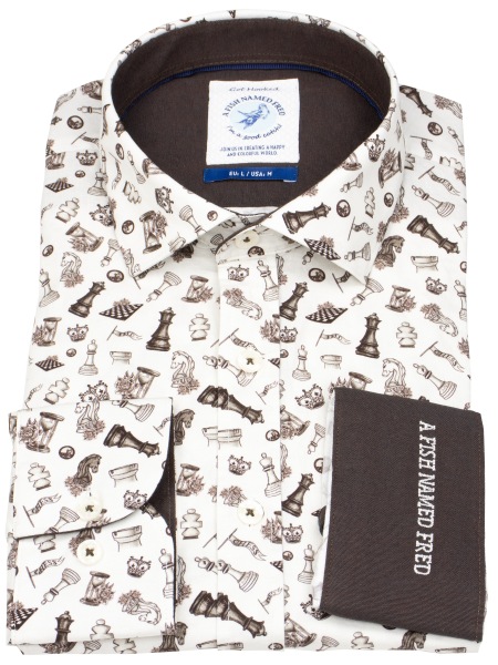 A Fish Named Fred Hemd - Modern Fit - Print - Schach - braun - 32.002 200 
