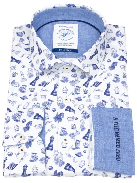 A Fish Named Fred Hemd - Modern Fit - Print - Schach - hellblau - 32.002 101 